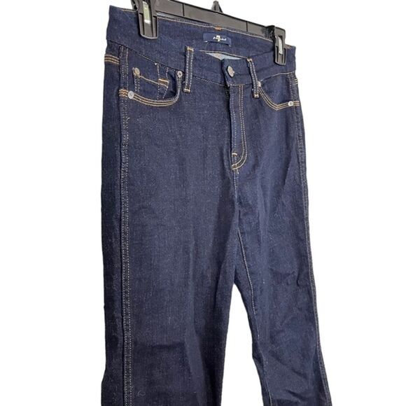 7 SEVEN FOR ALL MANKIND Dark Wash Raw Hem Slim Straight Zip Fly Stretch Jeans 26 - Picture 12 of 16